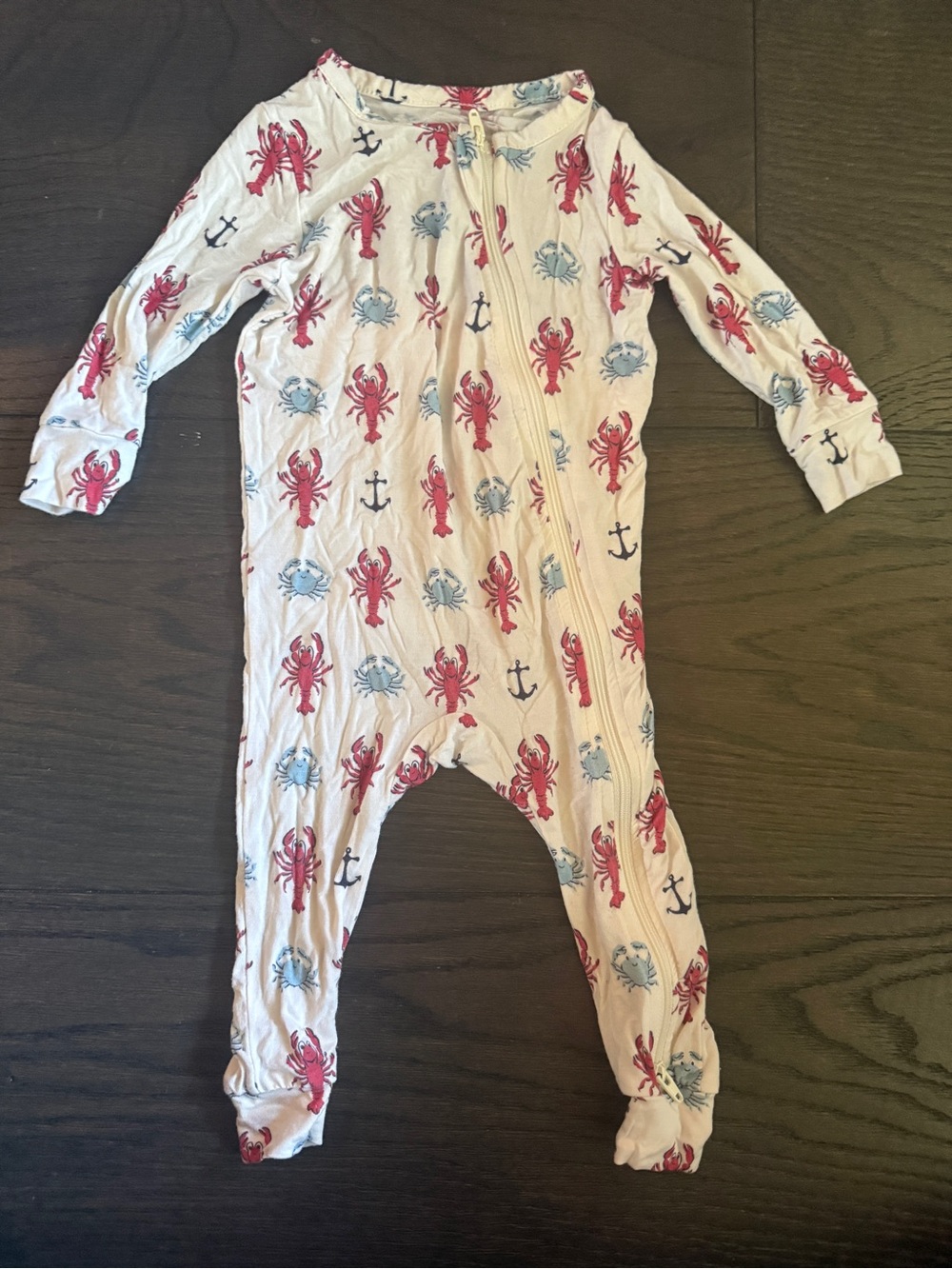 One-Piece Footed Zipper Romper with Red Lobster Print- So Soft!!